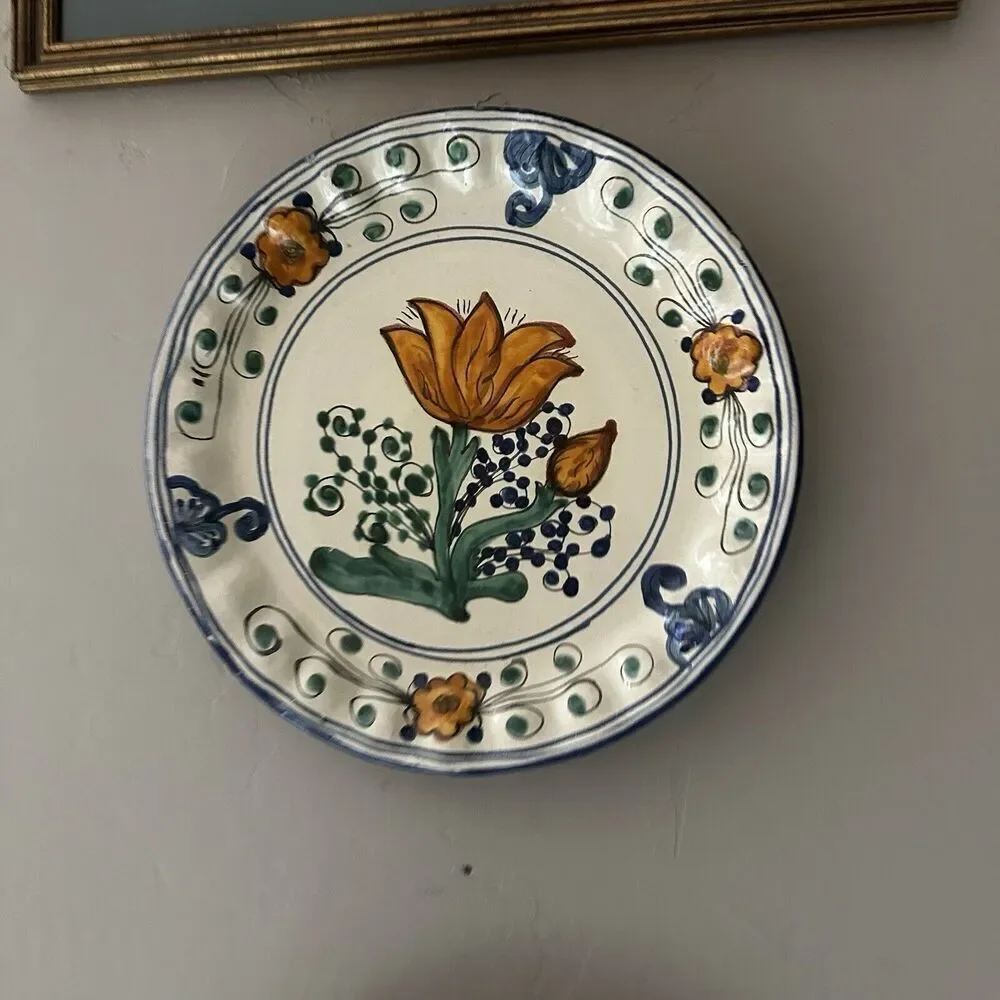(2) Provence France Hand Painted Porcelain Floral Wall Plate Wave Edging